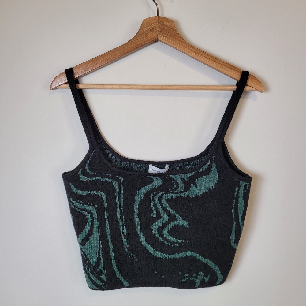 Lucy Paris  Knit Crop Top Spaghetti Staps Size XL.  EUR 44 Green Black